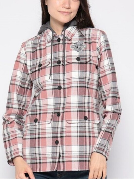Harley-Davidson Jackets & Blazers - Harley-Davidson Rose Pink Plaid Hooded Utility Jacket